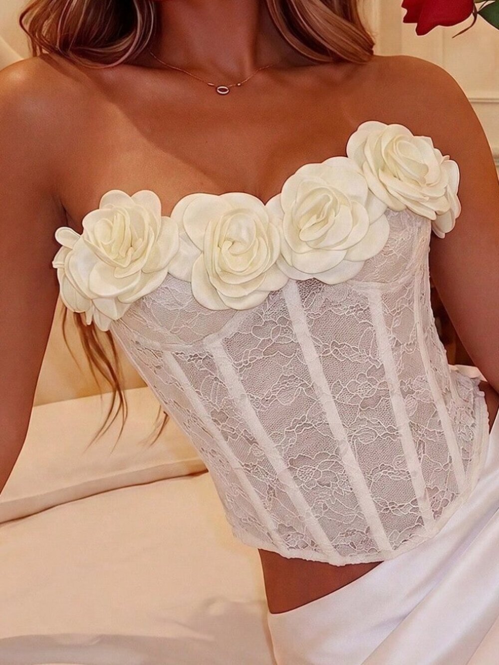 Apricot Elegant Women's 3d Floral Decor Lace Patchwork Camisole Top